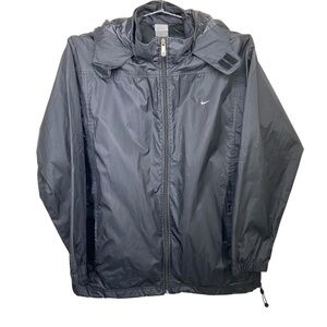 VTG Y2K Nike‎ Hooded Full Zip Windbreaker Men’s Size Large Black Baggy